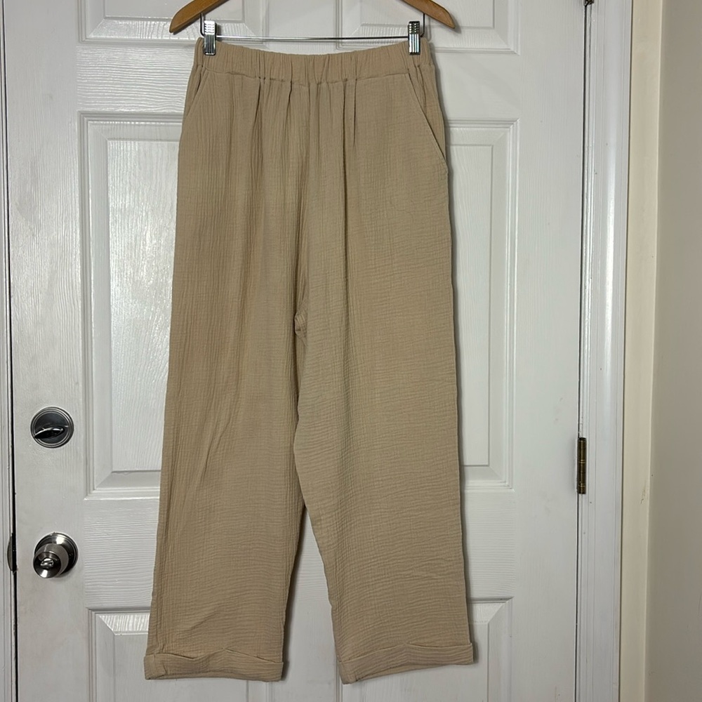 New NWT RACHEL PALLY Almond gauze Mikko pant 100% Cotton size LARGE Pull on